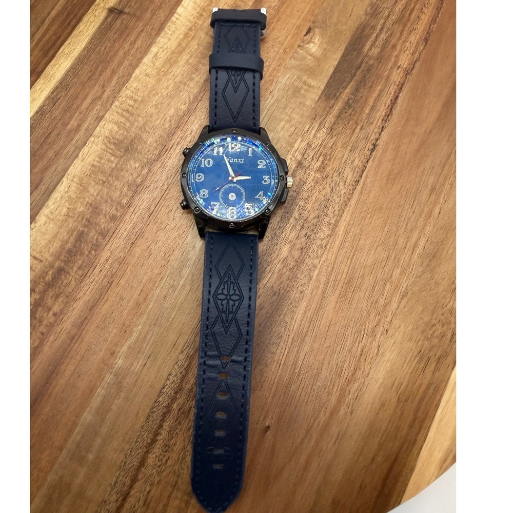 Nanxi 7416 Mens Watch Blue Dial Black Case Navy Embossed Strap 0457 - Picture 3 of 5